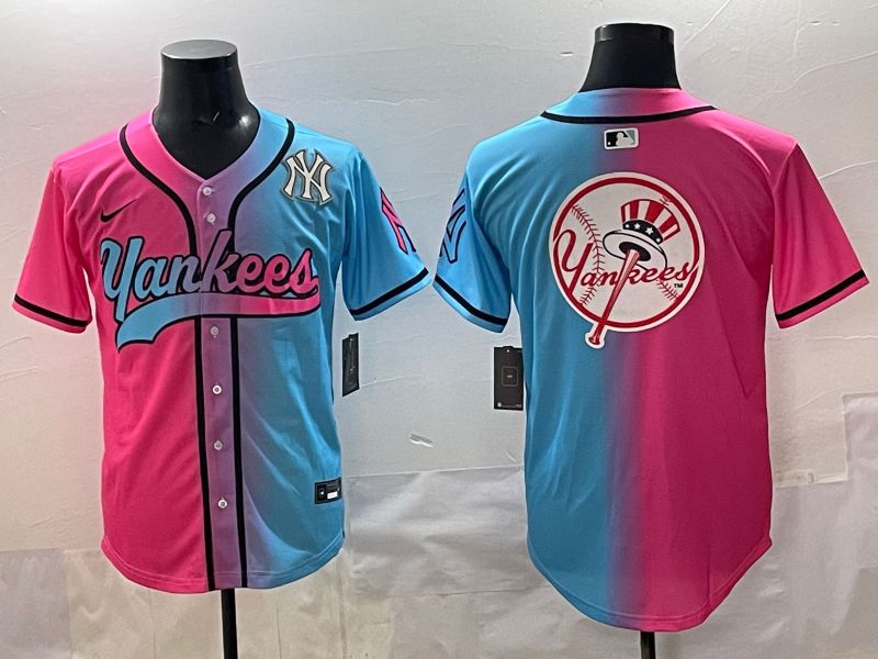 Men 2025 New York Yankees Blank Blue pink Game Nike MLB Jersey style 0029->new york yankees->MLB Jersey